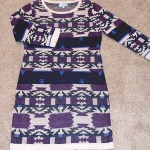 Anthropologie Sweater Dress Aztec Western Midi Tribal Earthen, Skies Are Blue